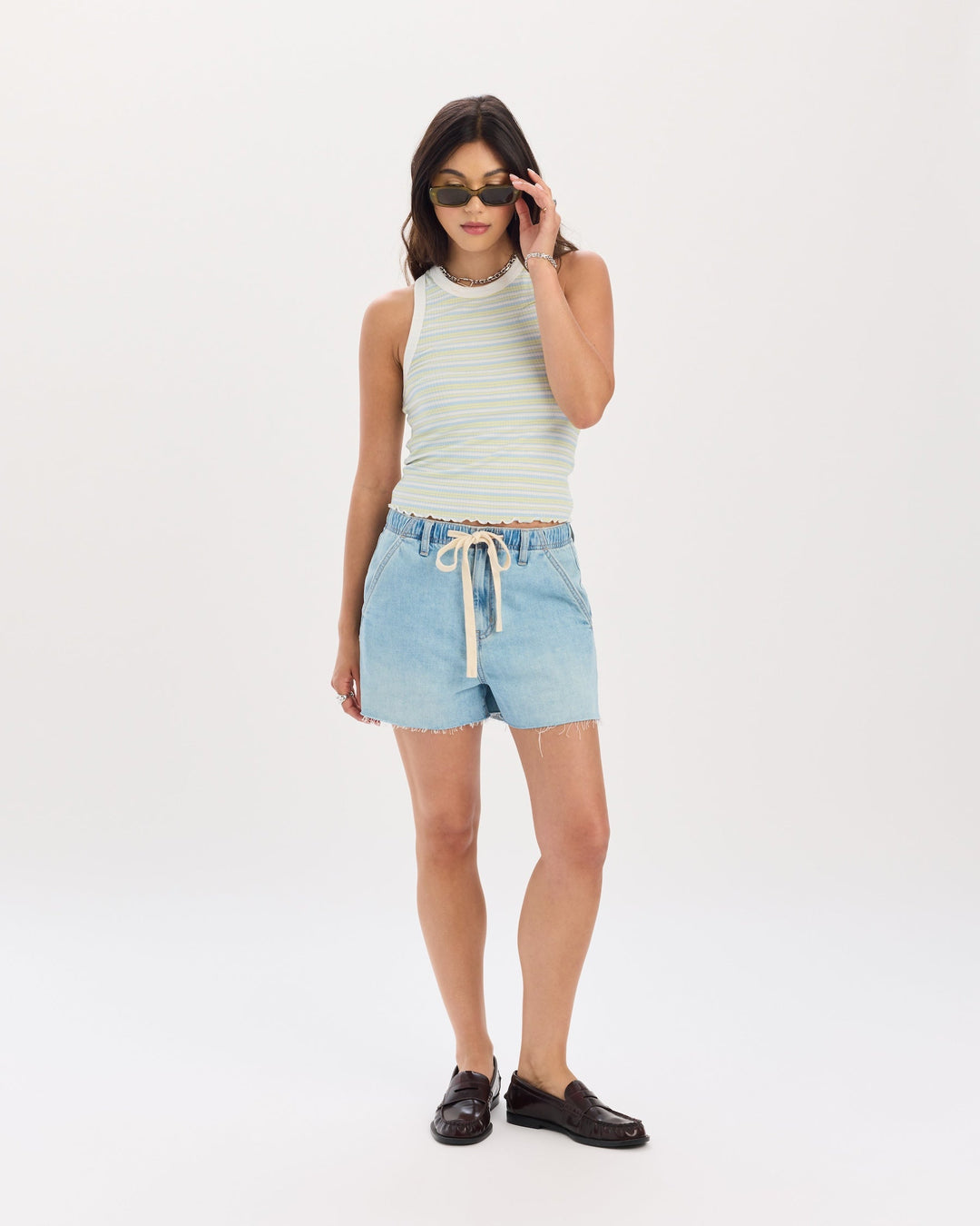 Poolside Pull On Short in Charmed - Relaxed Mid-Rise Denim Short by Daze Denim