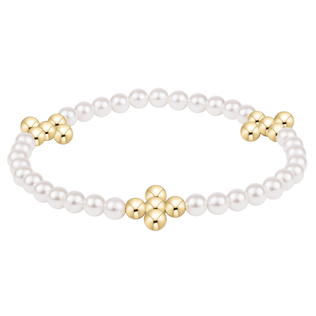 e. newtonBeaded 4mm Gold Signature Cross 4mm Pearl Bracelet - Polish Boutique
