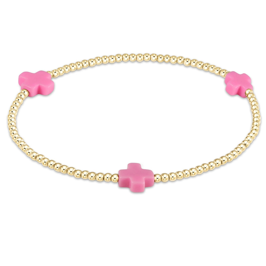 e. newtonSignature Cross 2mm Gold Bracelet - Bright Pink - Polish Boutique