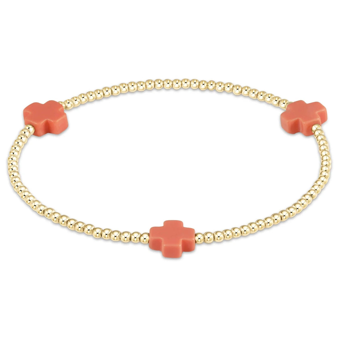 e. newtonSignature Cross 2mm Gold Bracelet - Coral - Polish Boutique