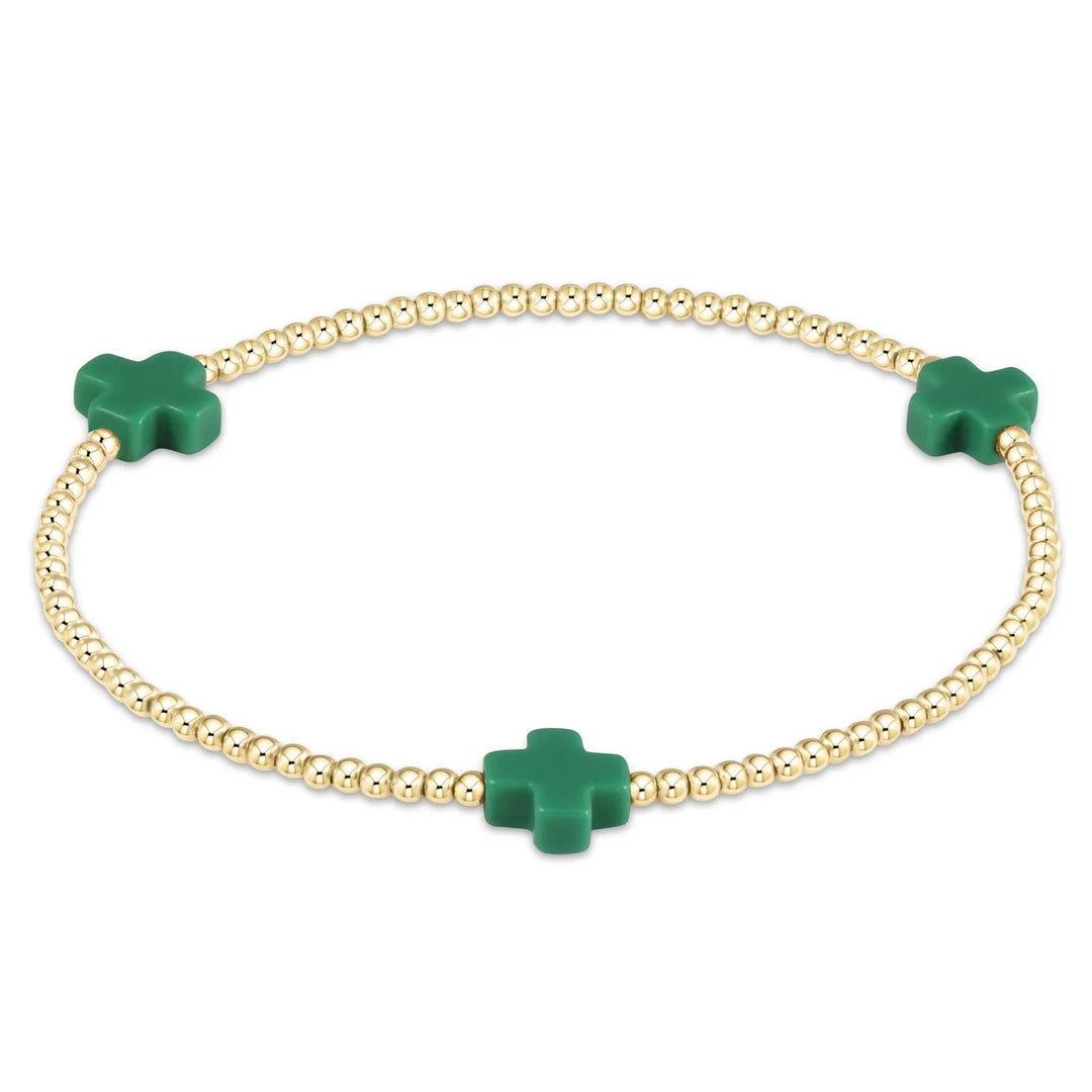 e. newtonSignature Cross 2mm Gold Bracelet - Emerald - Polish Boutique