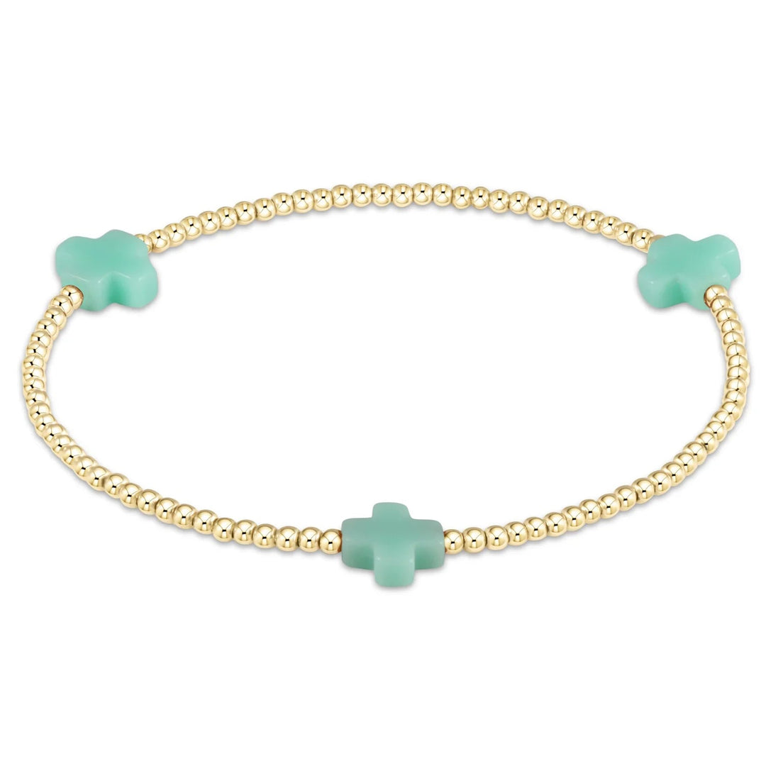 e. newtonSignature Cross 2mm Gold Bracelet - Mint - Polish Boutique