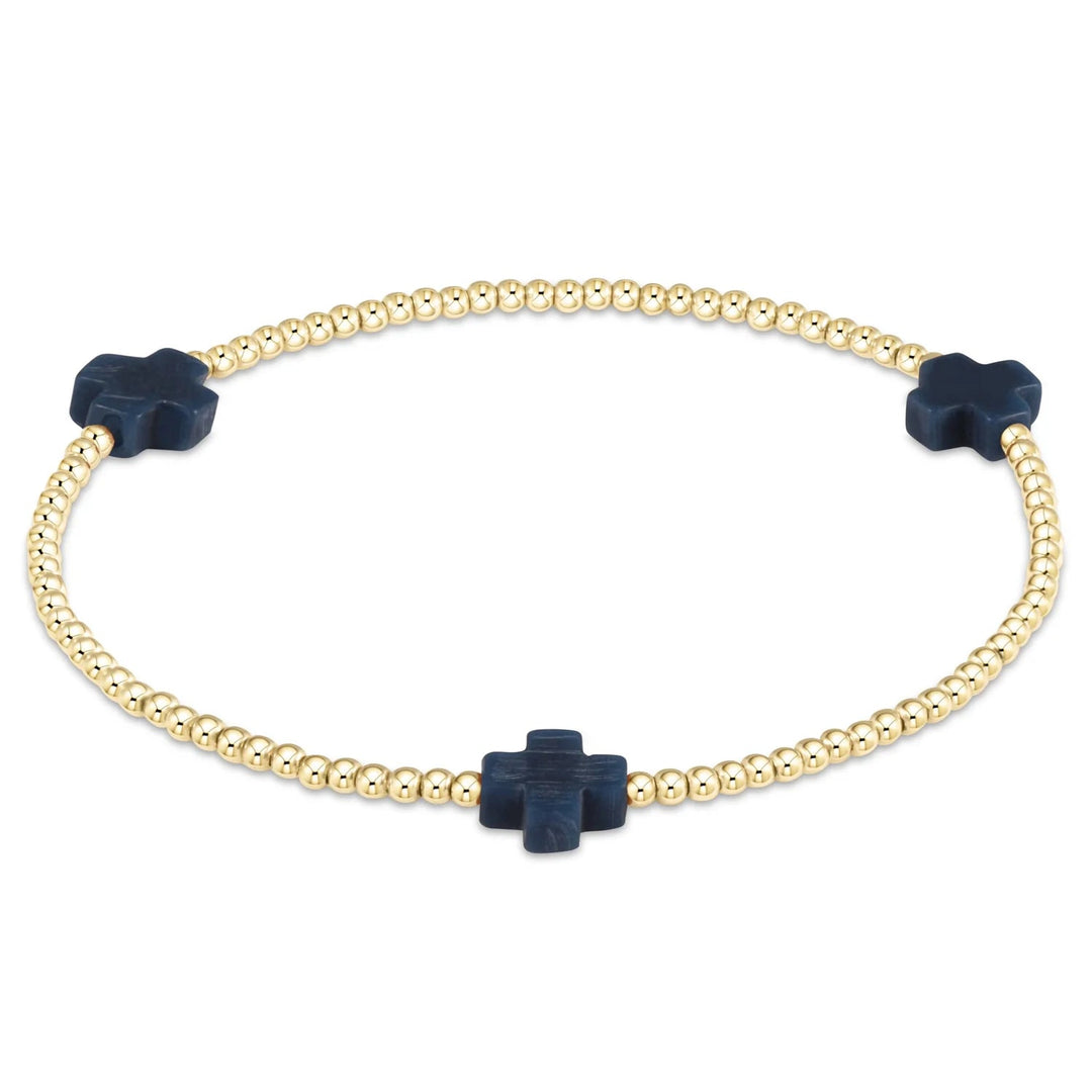 e. newtonSignature Cross 2mm Gold Bracelet - Navy - Polish Boutique