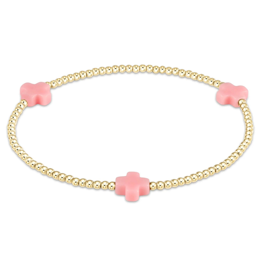 e. newtonSignature Cross 2mm Gold Bracelet - Pink - Polish Boutique
