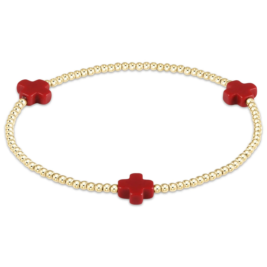 e. newtonSignature Cross 2mm Gold Bracelet - Red - Polish Boutique
