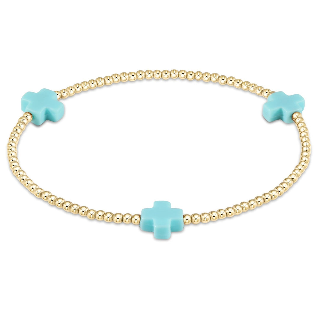 e. newtonSignature Cross 2mm Gold Bracelet - Turquoise - Polish Boutique