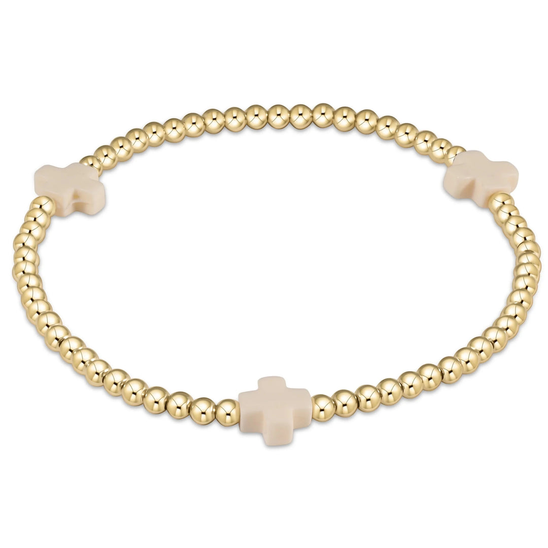 e. newtonSignature Cross Extends 3mm Gold Bracelet, Off - White - Polish Boutique