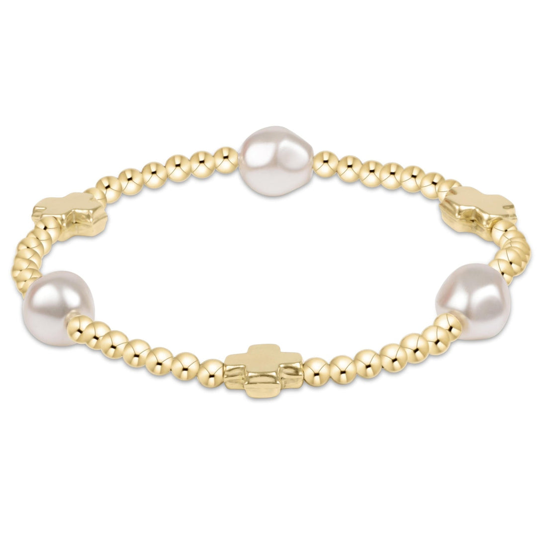 e. newtonSignature Cross Gold & Admire Pearl 3mm Gold Bracelet - Polish Boutique