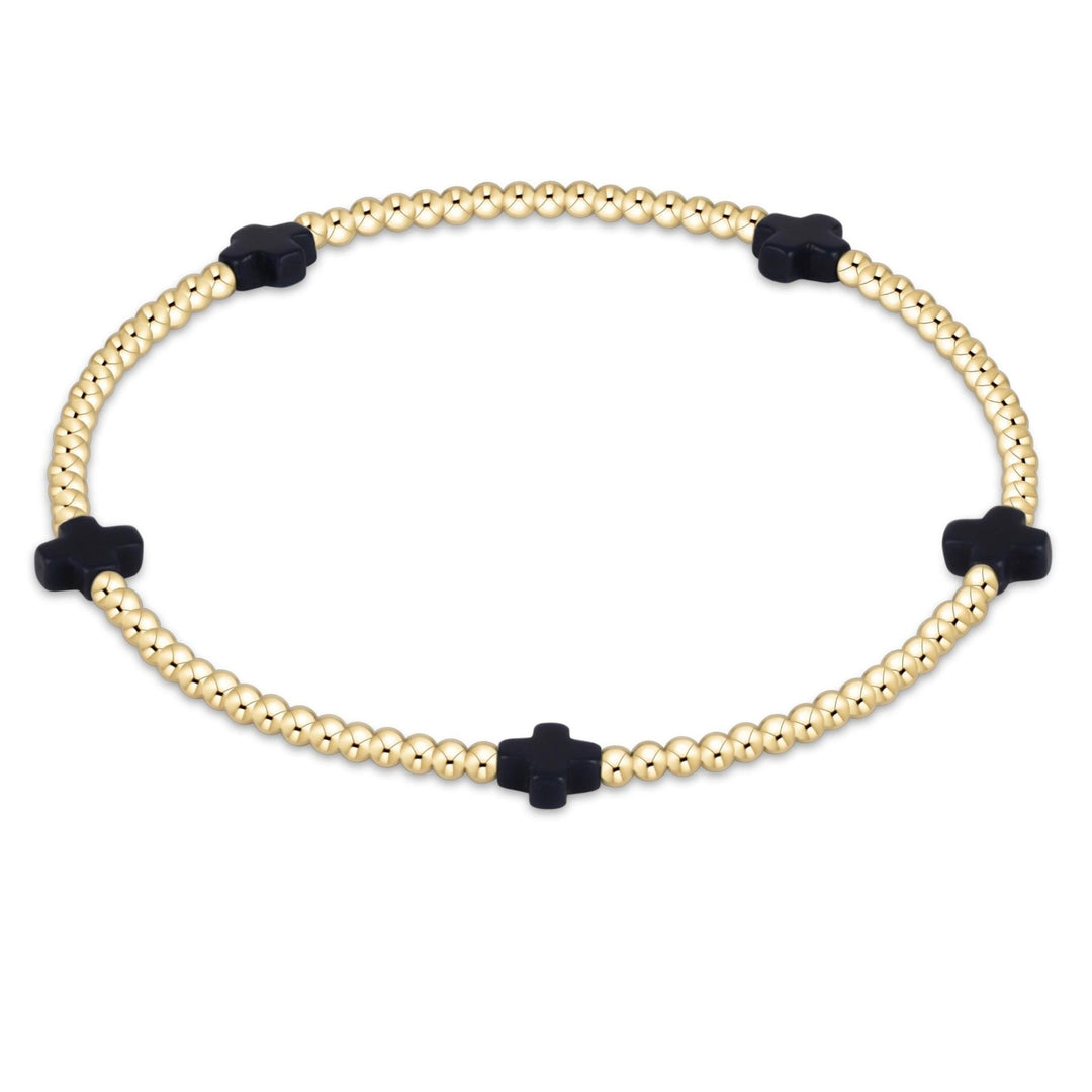 e. newtonSignature Cross Small 2mm Gold Bracelet - Navy - Polish Boutique