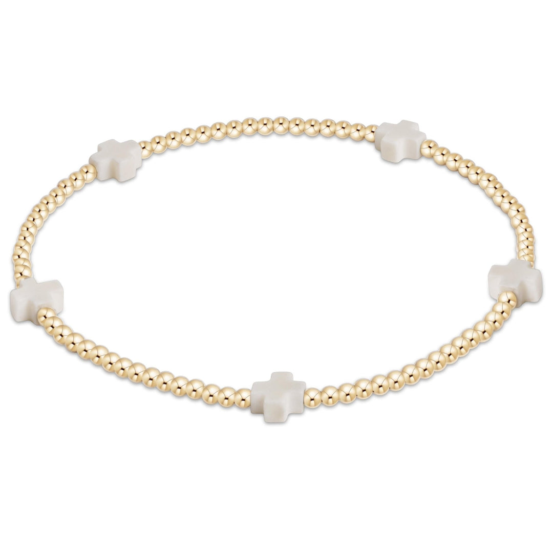 e. newtonSignature Cross Small 2mm Gold Bracelet - Off - White - Polish Boutique