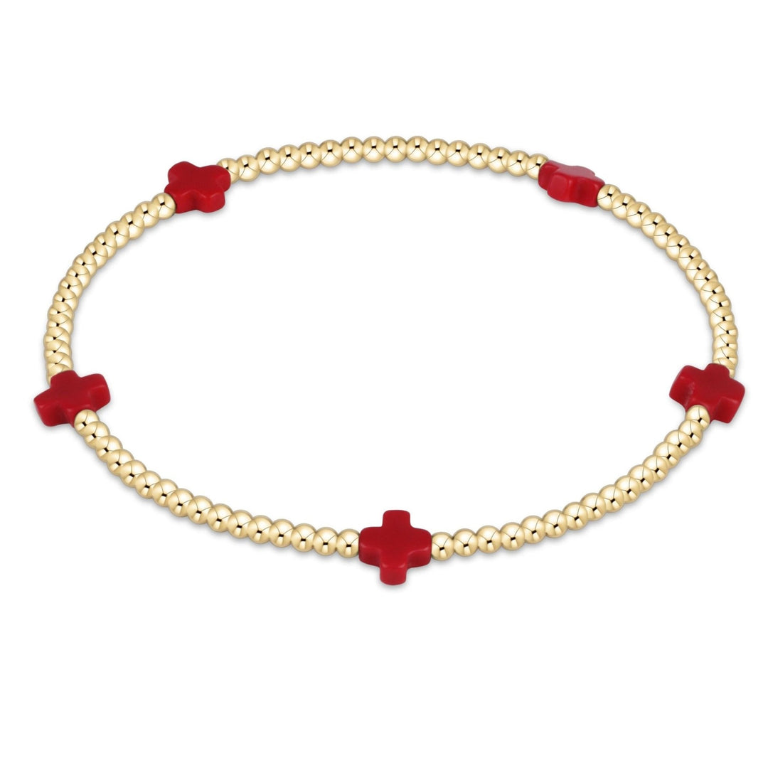 e. newtonSignature Cross Small 2mm Gold Bracelet - Red - Polish Boutique