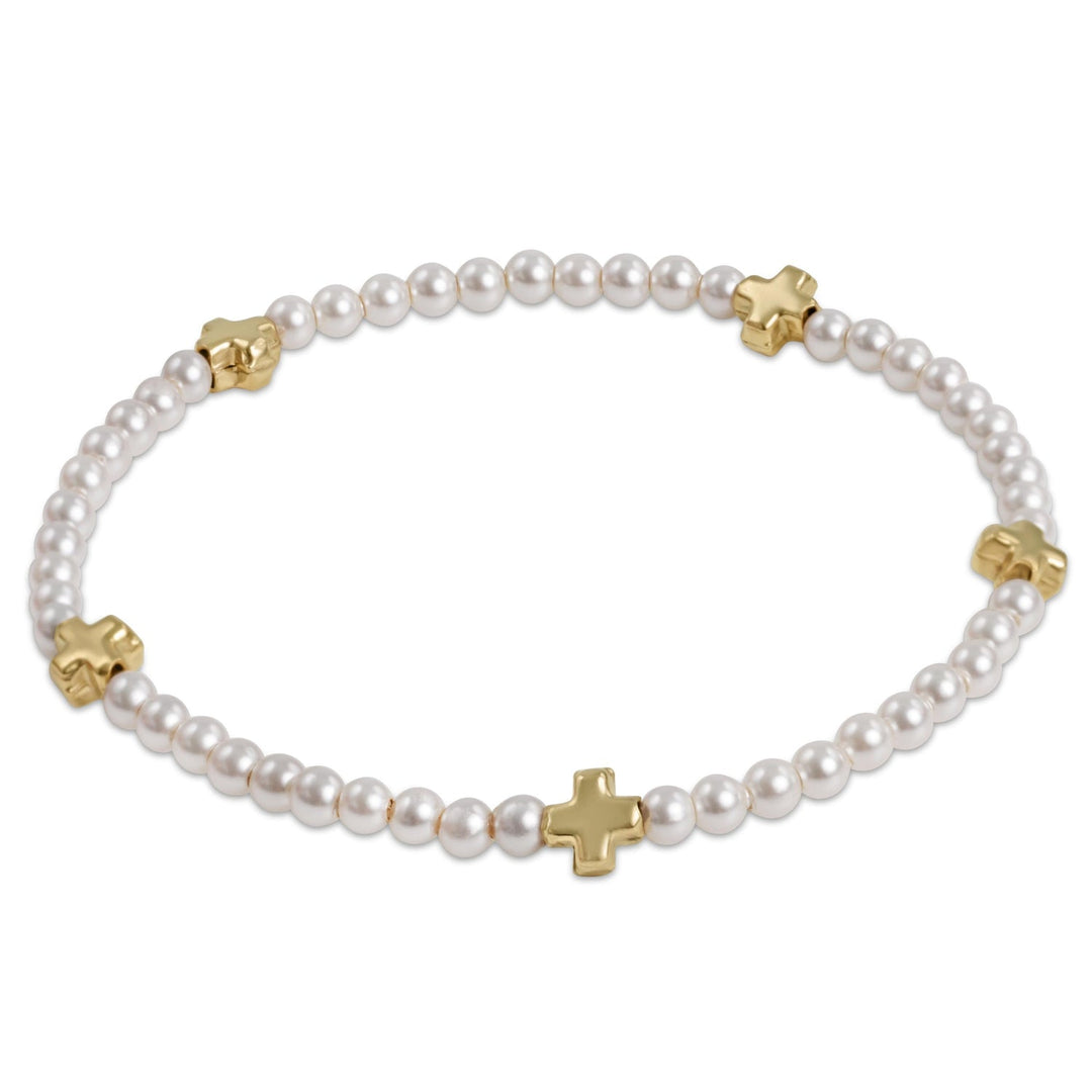 e. newtonSignature Cross Small 3mm Pearl Bracelet - Gold - Polish Boutique