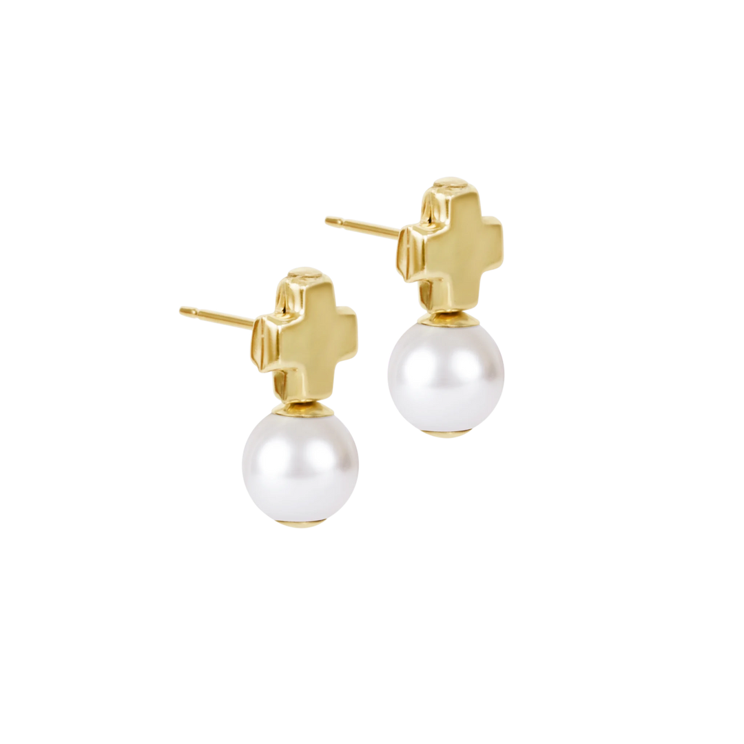 e. newtonSignature Cross Small Gold Stud - Classic Pearl - Polish Boutique