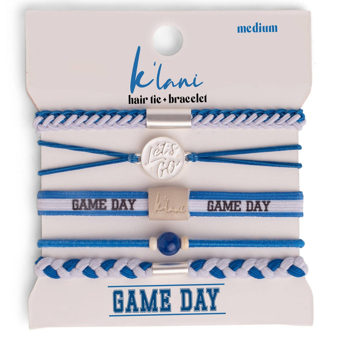 K'lani"Game Day" Blue & White Hair Tie Bracelets - Polish Boutique