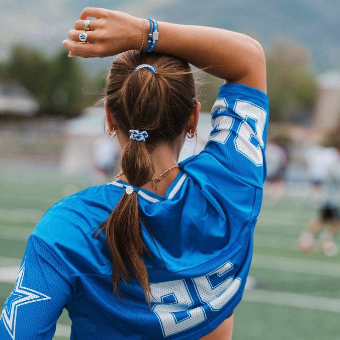 K'lani"Game Day" Blue & White Hair Tie Bracelets - Polish Boutique