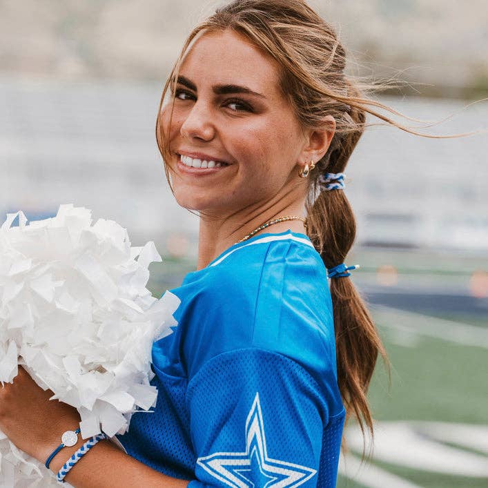 K'lani"Game Day" Blue & White Hair Tie Bracelets - Polish Boutique