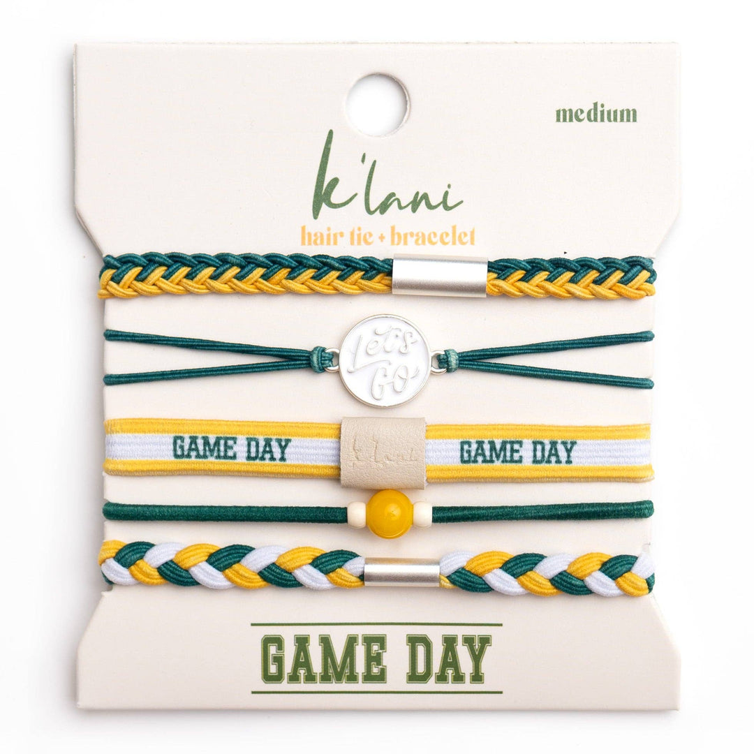 K'lani"Game Day" Green & Yellow Hair Tie Bracelets - Polish Boutique
