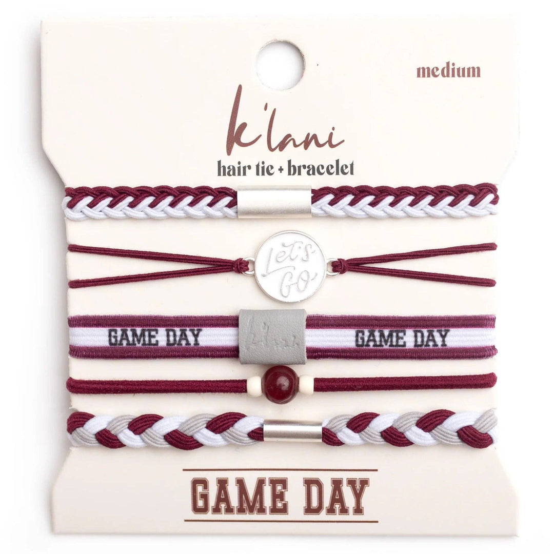 K'lani"Game Day" Maroon & Gray Hair Tie Bracelets - Polish Boutique
