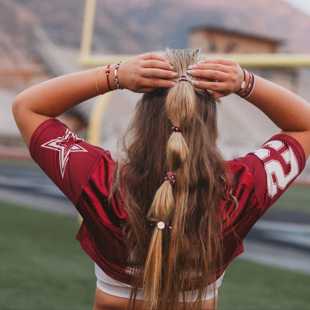 K'lani"Game Day" Maroon & Gray Hair Tie Bracelets - Polish Boutique