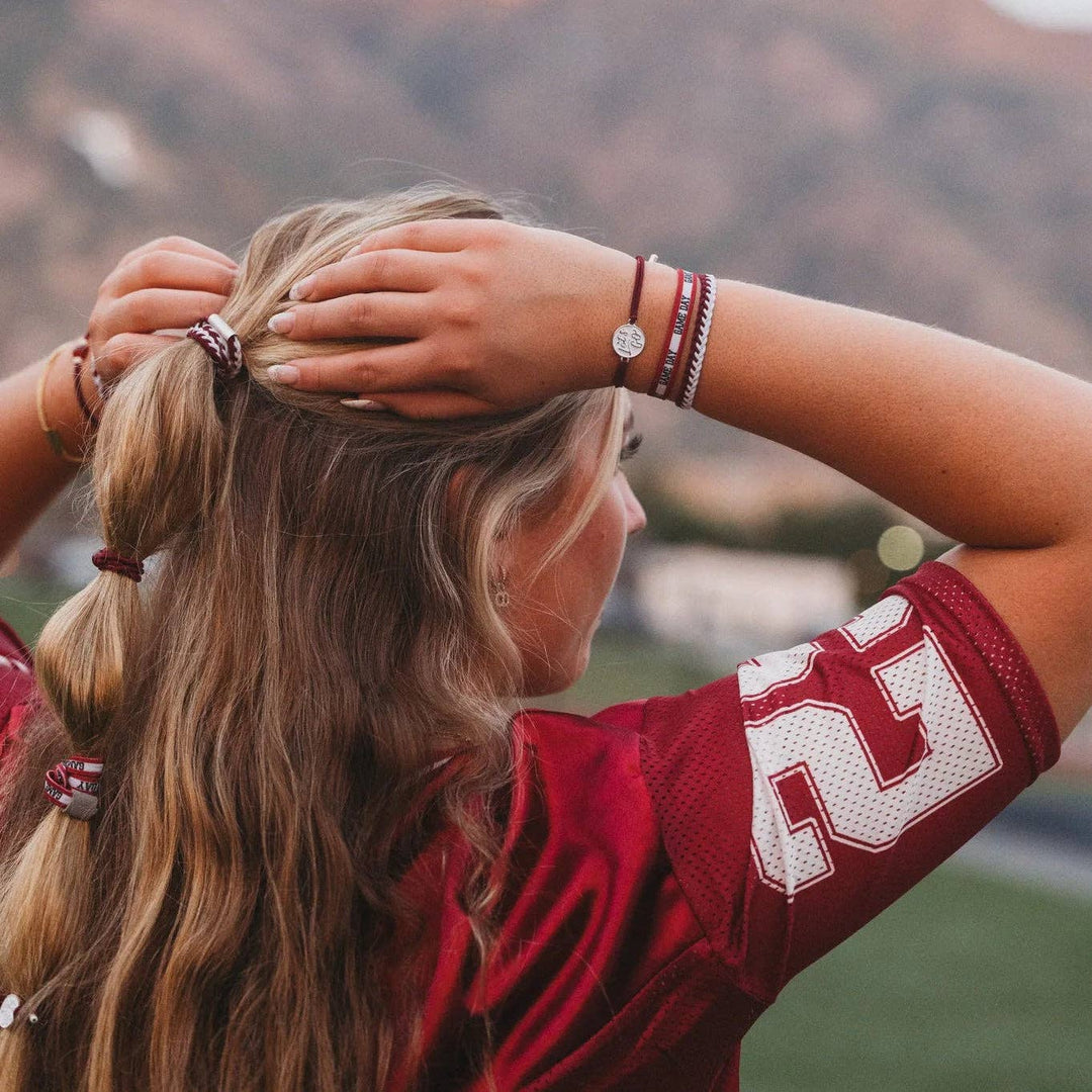 K'lani"Game Day" Maroon & Gray Hair Tie Bracelets - Polish Boutique