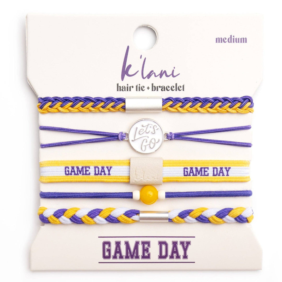 K'lani"Game Day" Purple & Yellow Hair Tie Bracelets - Polish Boutique