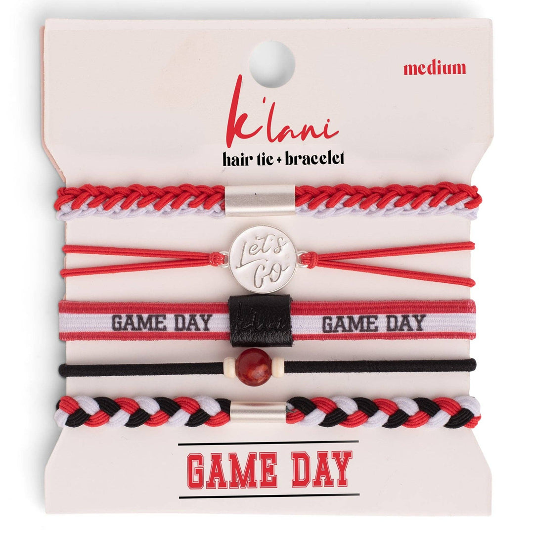 K'lani"Game Day" Red, Black & White Hair Tie Bracelets - Polish Boutique