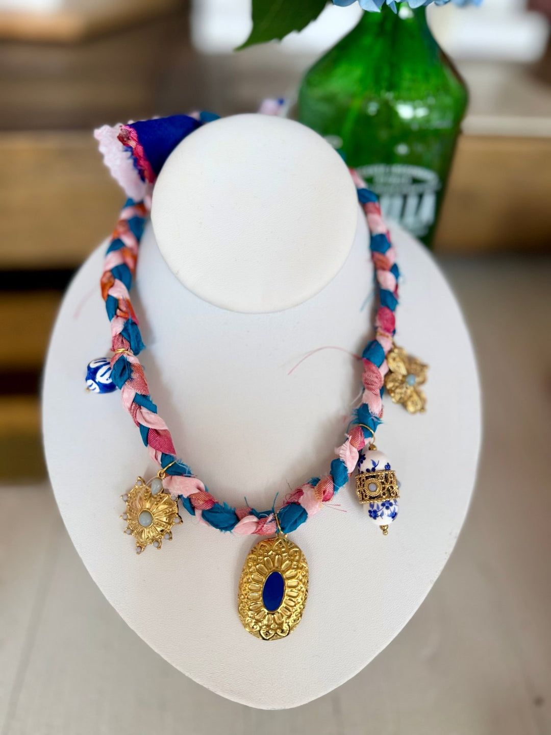 Leave A MarkBraided Blue Silk Necklace with Assorted Charms - Polish Boutique