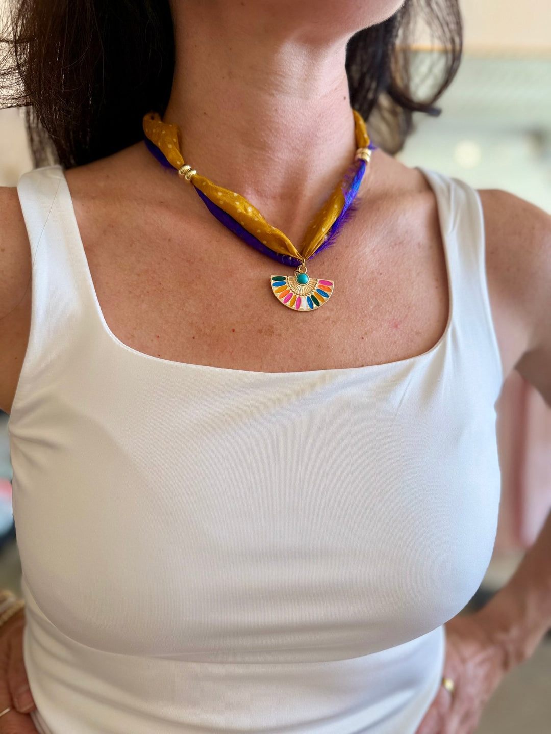Leave A MarkPurple & Gold Silk Necklace with Fan Charm - Polish Boutique