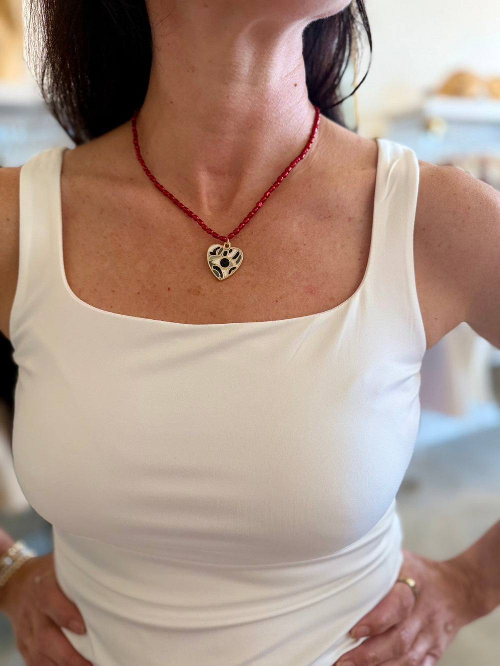 Leave A MarkRed & Black Gameday Necklace with Heart Charm - Polish Boutique