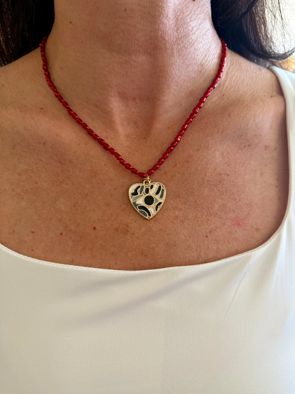 Leave A MarkRed & Black Gameday Necklace with Heart Charm - Polish Boutique