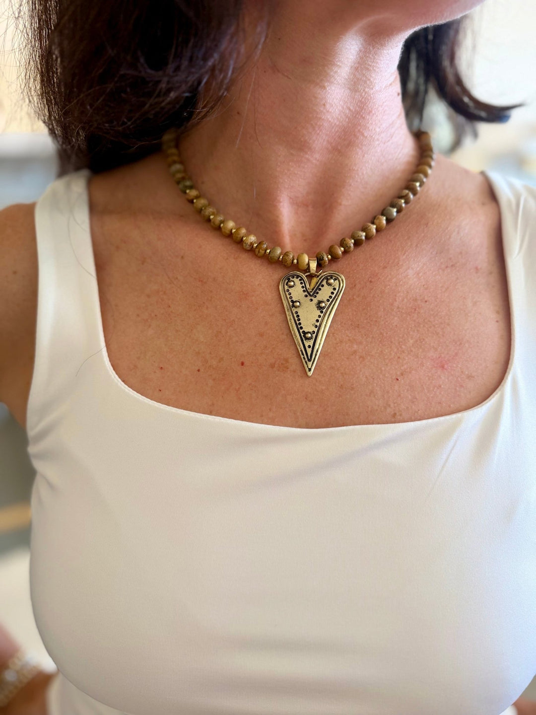 Leave A MarkShades of Brown Necklace with Heart Charm - Polish Boutique