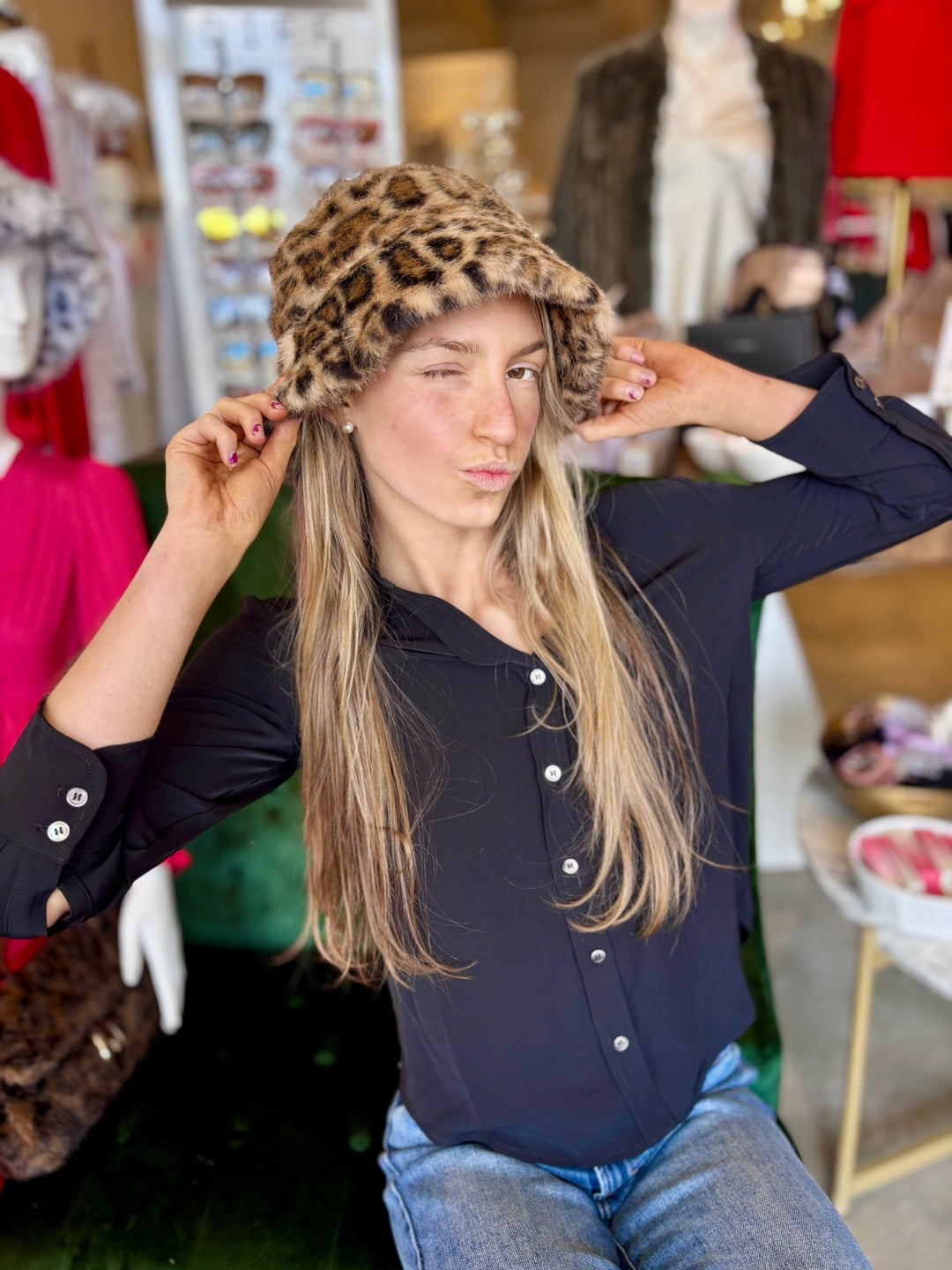 MiMi WholesaleLeopard Faux Fur Bucket Hat - Polish Boutique