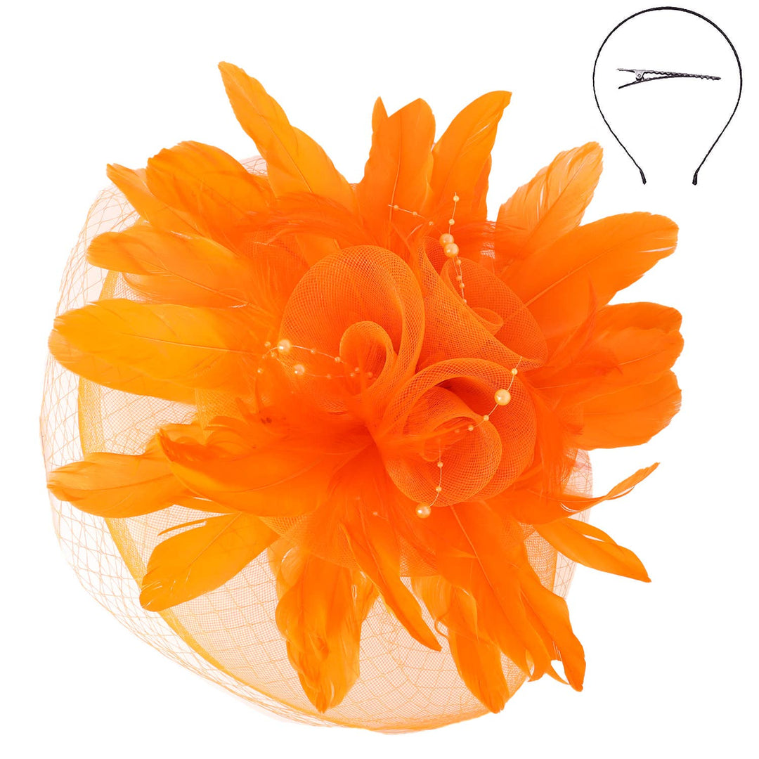 SP Sophia CollectionFeather & Flower Bouquet w/ Netted Mesh Fascinator Headband - Polish Boutique