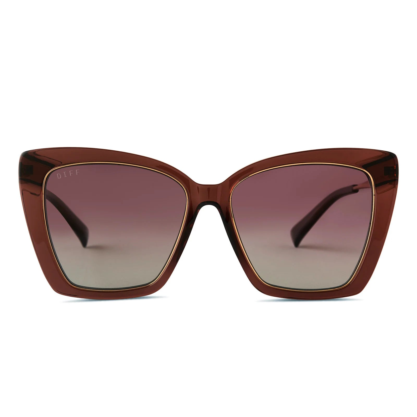 Brown and gold cat eye sunglass by Diff Eyewear.